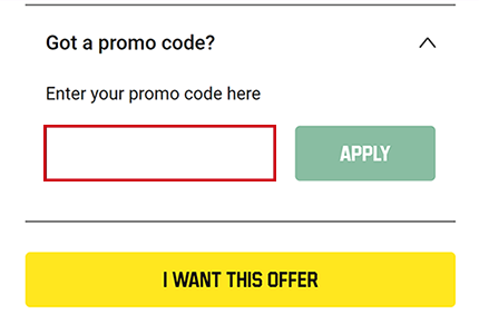 Unibet promo code box and registration form