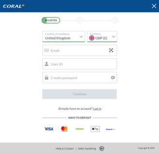 Coral bonus confirmation and sign up screen
