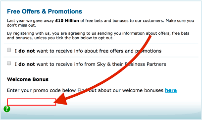 Sky bet promo code location