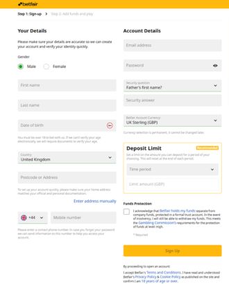Betfair bonus code entry screen