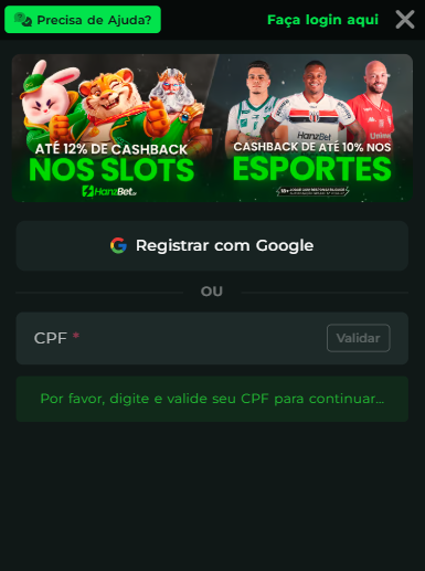 Formulário de cadastro da Hanzbet