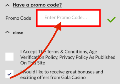 Gala Casino Promo Code Entry