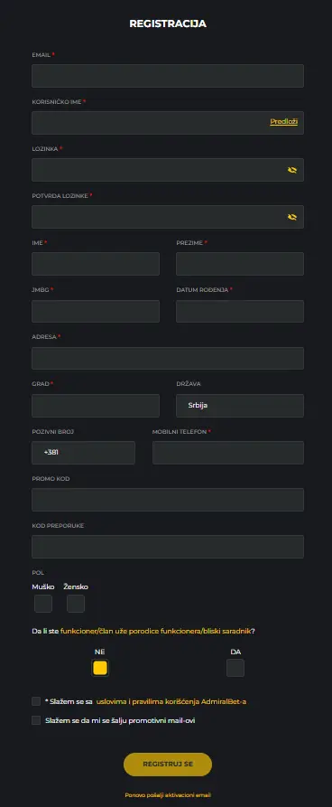 Admiralbet registracija