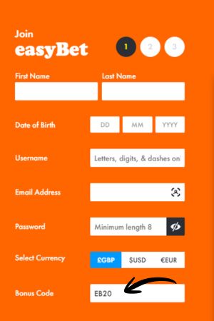easyBet - where to enter bonus code
