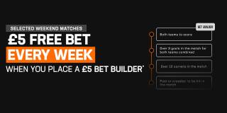 Premier League - Bet £5 on Bet Builder Get a £5 Free Bet