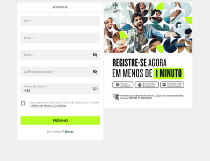 BigBet formulário de cadastro