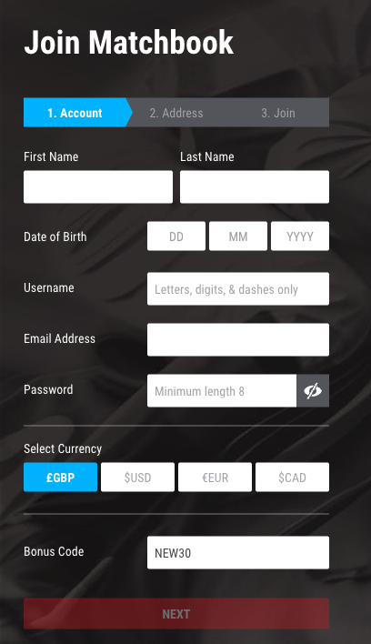 Matchbook Sign Up Process