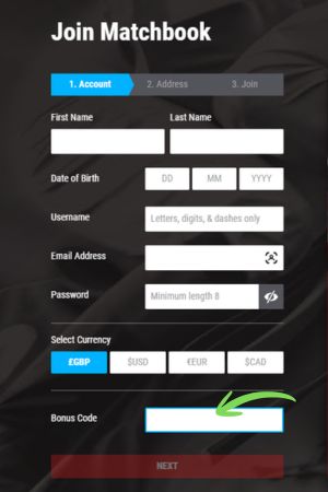 How to Register Using the Matchbook Bonus code