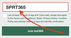 The Bet365 bonus code field shown during mobile registration - SPRT365